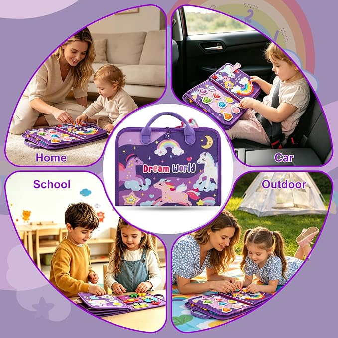 GOLIYEAN Toddler Busy Board - Montessori Toys for 1-3 Year Old Girl Birthday Gifts, Educational Learning Sensory Quiet Activity Busy Book for Toddlers, Airplane Car Travel Toys for Ages 2-4