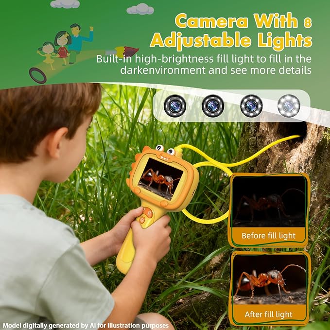 Daxiongmao Borescope Camera with Light for Kids | STEM Science Educational Toy for 3 4 5 6 7 8 9 10 Years Old Boys & Girls | Birthday Gift for Outdoor Adventures & Nature Discovery（Orange）