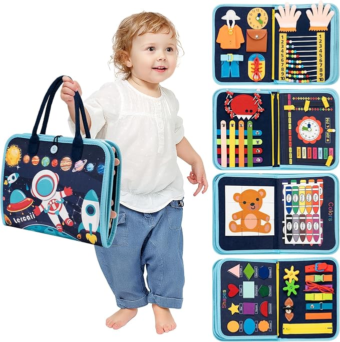 Montessori Busy Board & Busy Book for Toddlers with 20+ Learning Activities, Sensory Activity Toy for Fine Motor Skills, Montessori Learning Toy, Quiet Travel Toy for Airplane & Car, Birthday Gift