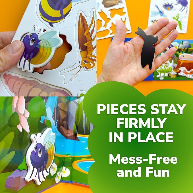Travel Magnetic Puzzles for Toddlers 1-3 - 20+Pcs Toddler Puzzles Ages 2-4 | Bugs Magnet Puzzles with Extra-Long Play Book - Strong Magnets for Car Activities - Travel Toys for Kids Ages 3-5