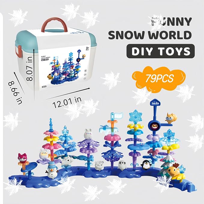 Snow Garden Stacking Toys 79PCS Coral Flower Garden for Toddlers | Marine Coral Creative Construction Building Toys Educational STEM Screen-free Christmas Birthday Gift for Kids Age 3-6