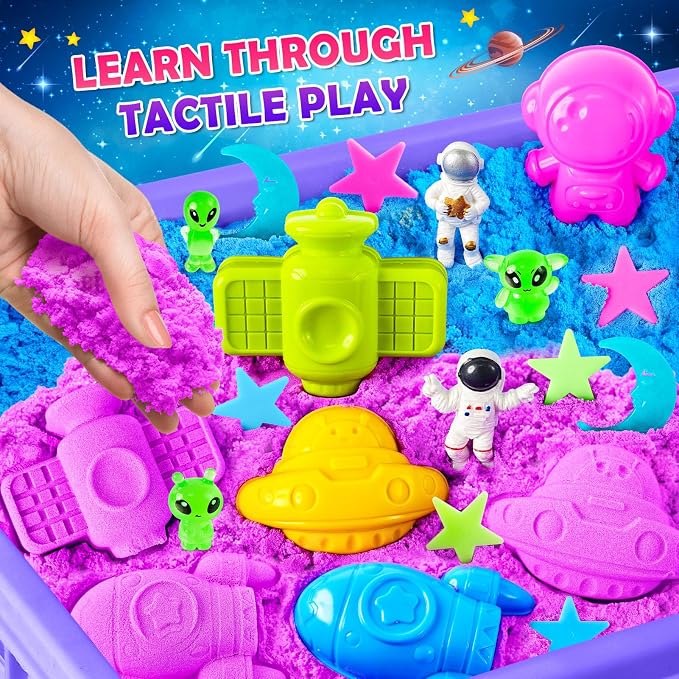 Sensory Bin Space Kit with Sensory Sand | Play Sand, Pretend Play Beach Toy, Sandbox for Girls and Boys