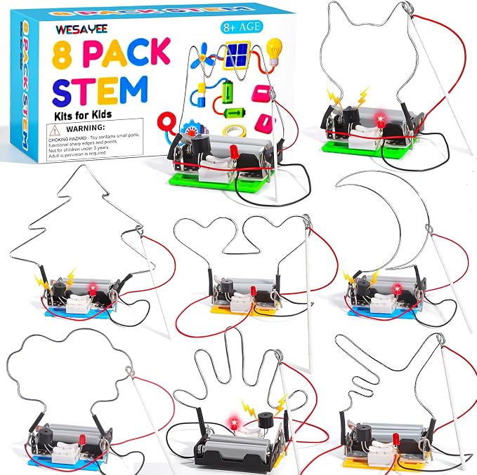 STEM Toy Science Kits, 8 Set Electric Circuit Boy Crafts for Kids Age 8-12 | Bulk STEM Kits for Kids Age 8-10 12-14 10-12 Gift Ideas, Engineering Experiments Activities Projects Buzz Wire Maze Game
