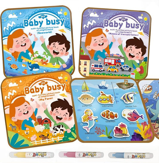Bresdim Reusable Water Coloring Book for Toddlers Kids 3-5 | No Mess Water Painting Book with Water Pen,Quiet Activity Busy Books,Travel Toy Early Learning Gift for Boys Girls,24Pages