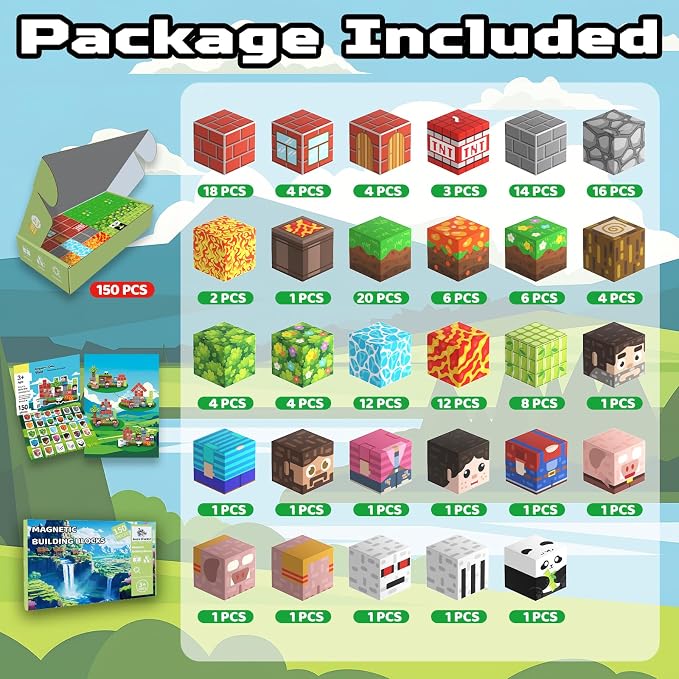Magnetic Blocks, 150PCS Light Up Building Cube Toys Gifts for Kids | Magnetic Cubes, 0.8 inches Building Blocks, 2PCS Light Up Blocks, STEM Toys Christmas Birthday Gifts for Kids Boys Girls