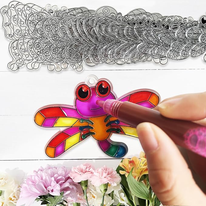 Ayhuhra 30 Set Butterfly Dragonfly Suncatcher Craft Kits, DIY Window Art | Spring and Easter crafts for summer parties, floral decor, garden themes, nature-inspired windows, and seasonal art projects