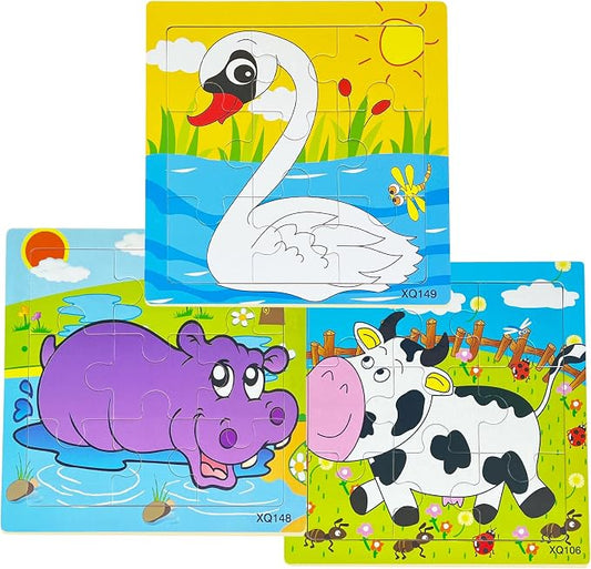 Sealive Puzzles for Kids Ages 3-5, Wooden Animal Puzzle Set, 3 Pack 9-Piece | Jigsaw Puzzles for Preschool Learning, Screen-Free Play, Fine Motor Skills Practice, Educational Gift for Boys and Girls