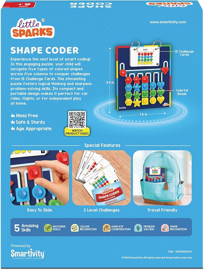 Smartivity Shape Coder Puzzle Toy for Kids 6-12 Years | 15 Challenge Cards, 5 Columns & Colored Shapes | Builds Logic & Colour Matching | Travel-Friendly Educational Gift