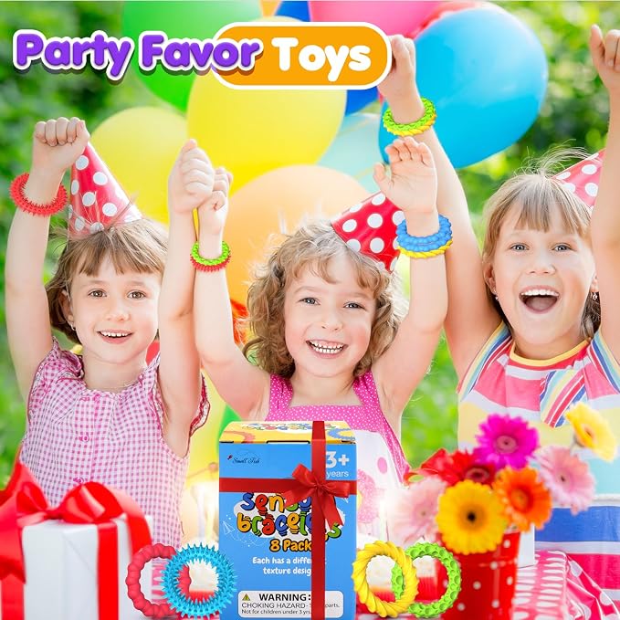 Sensory Toys Fidget Classroom Prizes for Kids 8 Pack Stretchy Bracelets | Sensory Stretchy Bracelet Fidgets for Autism, Treasure Prizes Quiet Classroom and Travel Toys for Toddlers Boys and Girls