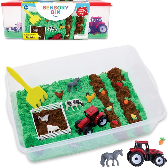 Creativity for Kids Sensory Bin: Farm | Calming, Screen-Free Play with Sand, Animals & Tools | Summer Activities for Toddlers | Back to School Fun (Ages 3+)