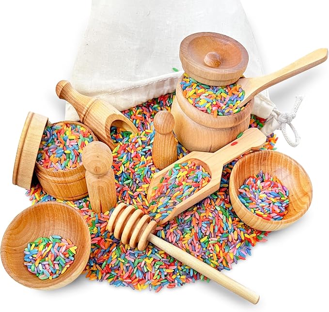 Child-Sized Wooden Tool Set for Sensory Bin, 10-Pieces | Montessori Sensory Toys for Developing Fine Motor Skills, Premium Birch or Maple Hardwood Wooden Toys, Bin Scoops and Tools