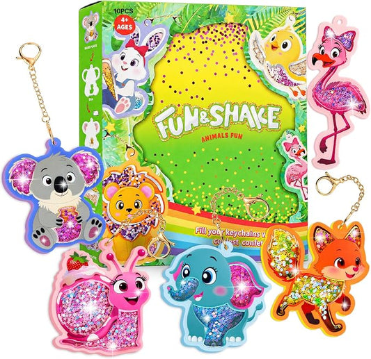 Fun Shake Glitter Craft Kits for Kids, DIY Arts and Crafts Keychains Kit | Art Supplies, Class Travel Activities, Party favors, Gifts for Girls & Boys 4yrs+