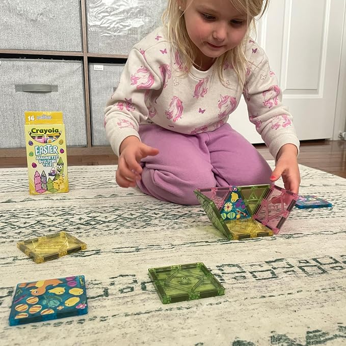 CreateOn Crayola Easter Magnetic Tile Set - STEM & Montessori Building & Educational Toys for Kids, Easter Basket Stuffer Toys for Boys and Girls Ages 3+, 14-Piece Set
