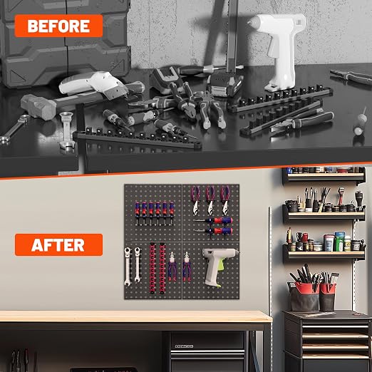 ValueMax 4 Pack Metal Pegboard Panels, 12"x12" Wall Tool Organizer | Heavy Duty Steel, Modular Storage, Garage Workbench, Tool Hooks, Kitchen Organization, Craft Room, DIY Workspace Setup