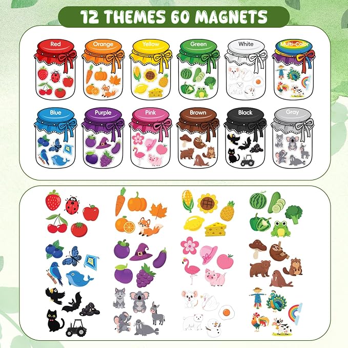 12Pcs Wooden Magnetic Color Sorting 72 Fridge Magnets for Kids | Refrigerator Magnets for Color Sorting Fine Motor Early Education Gifts