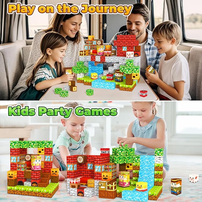 ORZbb 120PCS Magnetic Blocks Kids Games Building Toys for 3 4 5 6 7 8 9 10 11 12 Year Old Boys Girls, Magnetic Tiles Cubes STEM Sensory Toys for Toddler Travel Party Christmas Birthday Gifts