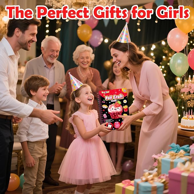 FUNNYB&G Foil Art Craft Kit for Kids, Sparkly Birthday Gift Toy for Girls | No Mess, Kids Ages 4-10 Create Sparkling Artwork, A Creative Gift for Birthdays, Holidays, Travel Activities,Screen-Free Fun