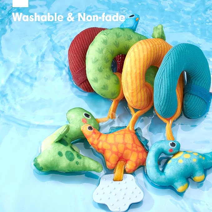 hahaland Car Seat Toys for Babies 0-6 Months Boy Stroller Toy Dinosaur | Baby Toys 0-6 Months - Rattle, Mirror, Crinkle, Squeaky, Developmental Carseat Toy Hanging Travel Birthday Gift for Infants