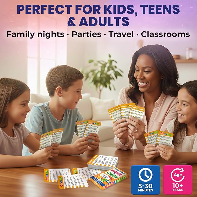 Quokka Trivia Board Games for Kids and Adults – Family Board Games for Family Game Night – Higher or Lower Trivia Cards for Kids 8-12 – Guess Fun Questions – Geography Card Game for Families&Teens