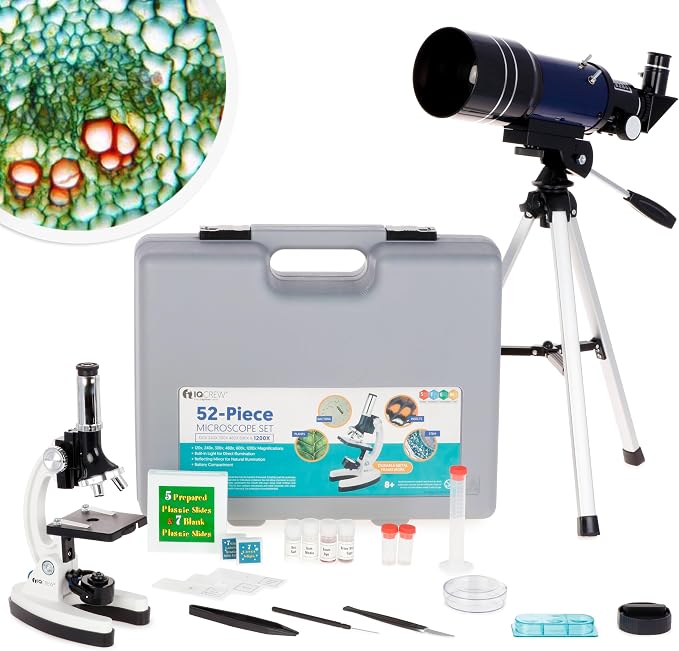 AmScope M30-ABS-KT2-W-TKVB1 1200X White Metal Arm Starter Microscope Kit | 120X-1200X Magnification Range