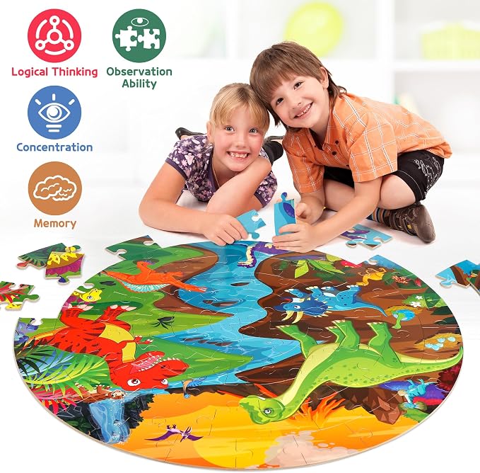 SYNARRY Floor Puzzles for Kids Ages 4-6, Large 70 Piece Dinosaur Puzzles for Toddlers Ages 2-4, Dinosaur Puzzles for Kids 4-8, Preschool Toys Gifts for 3 4 5 6 7 8 Years Old Toddlers Boys Girls Child | Jigsaw Puzzle for Kids Ages 4-8, Dinosaur Toys for...