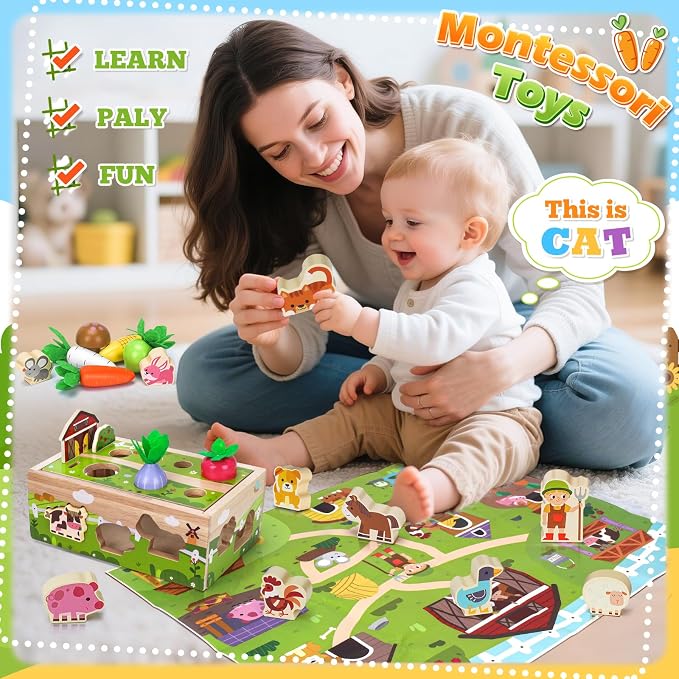 1 Year Old Girl Gifts, Montessori Wooden Toy for Toddlers 1-3, Baby Toys | 1st First Birthday Gifts, Educational Learning Toy for One Year Old Fine Motor Skills, Shape Sorting Sensory Toy for 12-18 M
