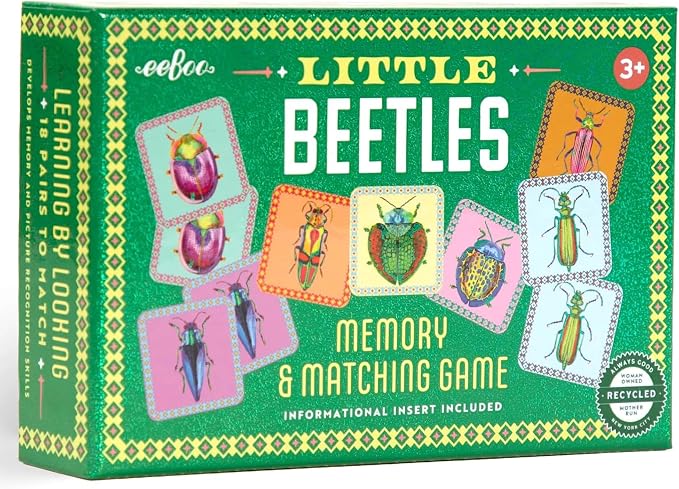 eeBoo Little Beetles Memory & Matching Game, Ages 3+, 1-4 Players | Introduces beetle species & vocabulary. Sharpens recognition, concentration & memory skills. Includes 36 tiles, 18 pairs
