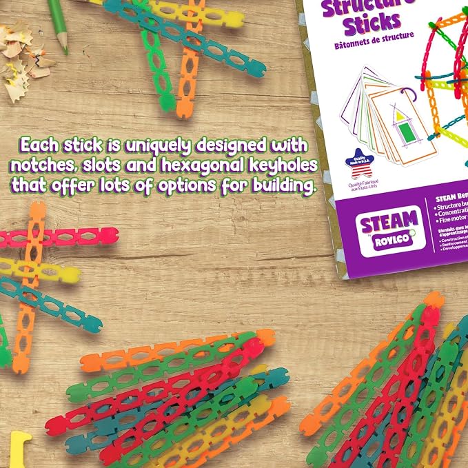 Roylco STEAM Structure Sticks Kit - Multi Color Plastic Sticks to Inspire Creativity - Build and Create with Unique Design