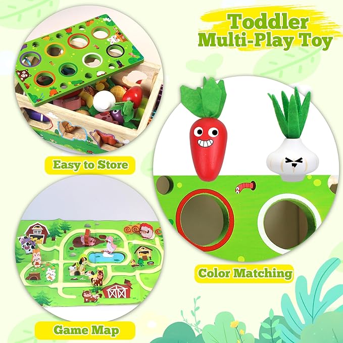 Montessori Toys for 1 Year Old|Wood Animal Shape Sorting Toys with Game Map | First Birthday Gifts for Girls|Educational Toys for 1 Year Old|Farm Carrot Harvest learning Toys|1st birthday girl gifts