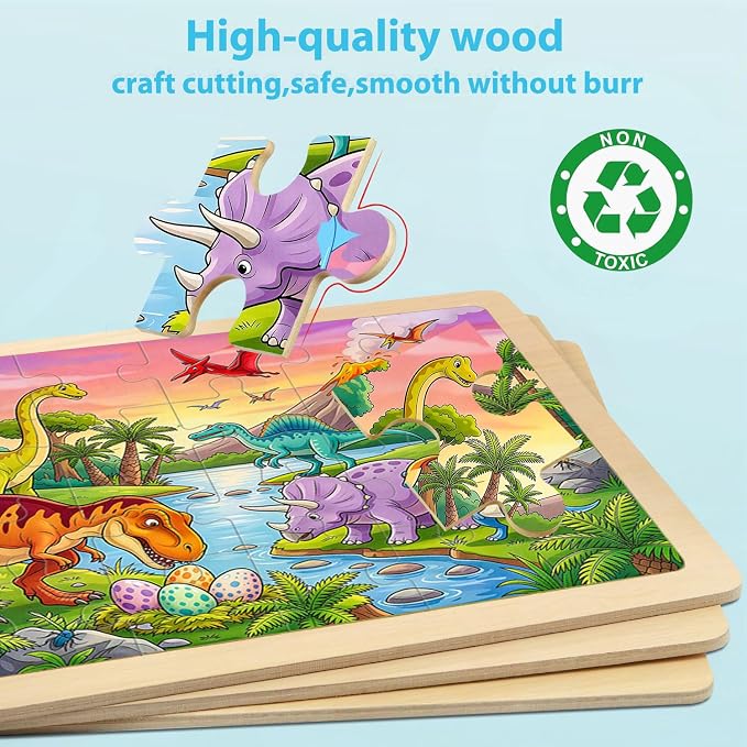 Puzzles for Kids Ages 4-6, 4 x 24 PCs Animals Wooden Puzzles | Animals Puzzles for Toddlers & Kids Ages 3-5, Preschool Educational Puzzles Toys, Birthday Gifts Set for Boys & Girls