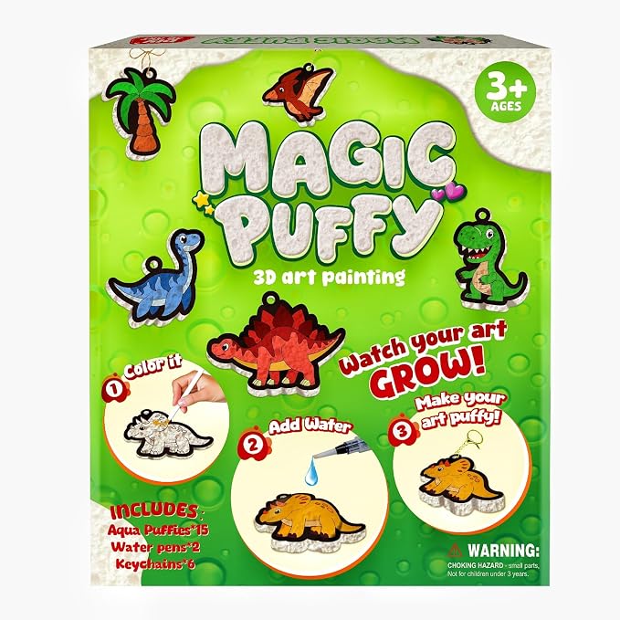 Artnedu Magic Puffy Paint Kit for Kids,Dinosaur Theme,Mess-Free DIY Toy | 3D Color Activity,Screen-Free Entertainment,Paint by Number Craft for Kids,Gift for Girls & Boys Ages 4, 5, 6, 7, 8, 9, 10