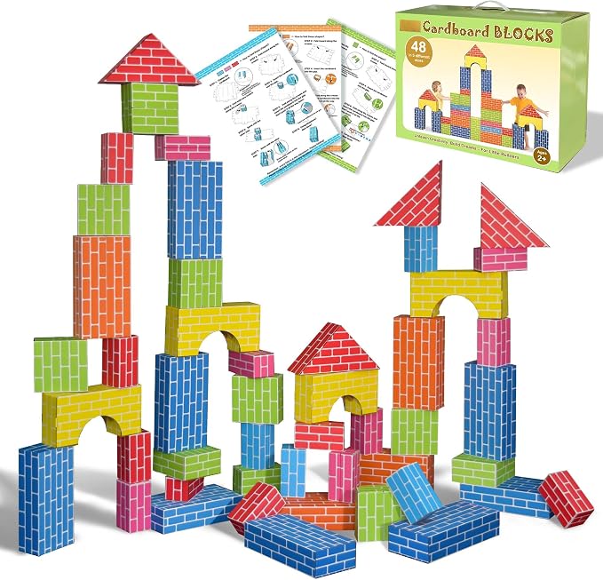 48-Pack Cardboard Building Blocks for Kids: 26/36/48 Jumbo Gifts Heavy Duty Develop Creative Thinking Spatial Reasoning Easy to Assemble