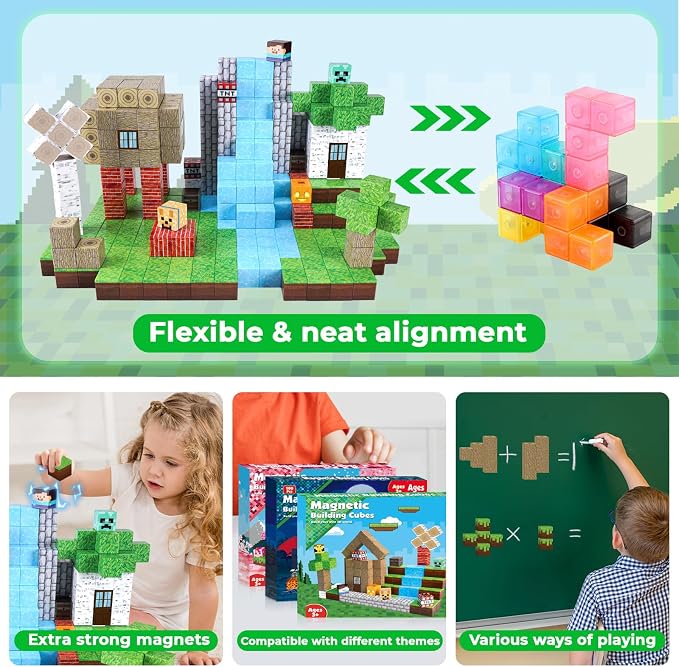 Magnetic Blocks-100PCS Magnetic Building Blocks Magnetic Tiles Stacking, Build Magnet Forest Set, STEM Montessori Sensory Toys for Kids Boys Girls Ages 3 4 5 6 7 8 9 10 Christmas Birthday Gifts