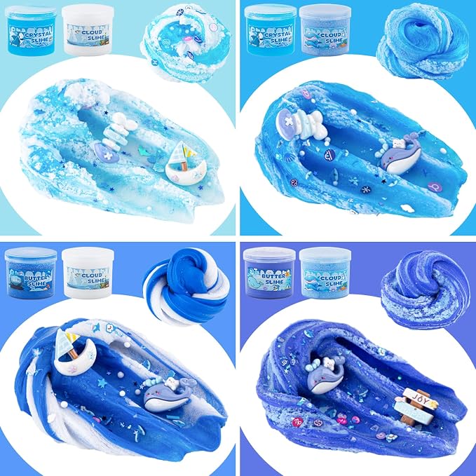 6-Pack Blue Slime Kit for Kids, Butter Cloud Squishy Birthday Gift Set | Party favor, goodie bag stuffer, Easter basket filler and sensory slime toy for boys and girls ages 4-10