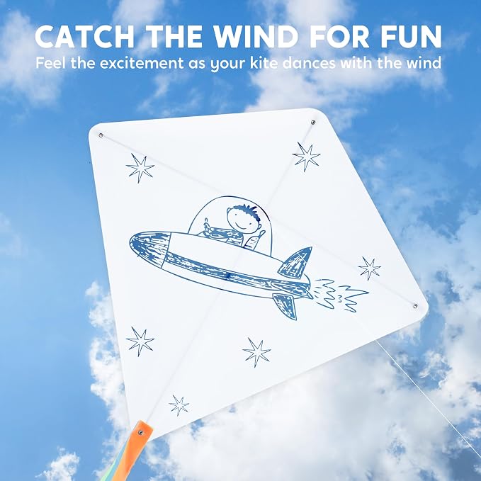 SYNCFUN 6 Packs DIY Kites for Kids with 10 Color Markers, Kids Making Craft Kits Bulk, Decorating Coloring Party Pack, Beach Kite Easy to Fly for Outdoor Games and Activities