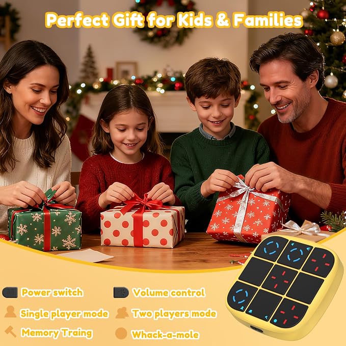 KOQQQ Rechargeable Tic-Tac-Toe Bolt Game, Upgraded 4-in-1 Handheld Puzzle Console, Electronic Educational Memory Game, Portable Travel Car Ride Board Games for Kids Adults (Yellow)