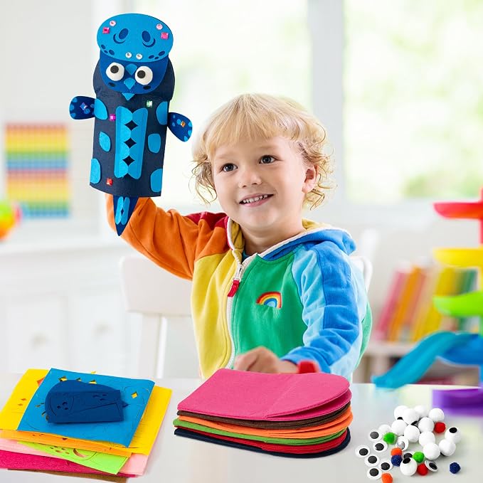 WATINC Hand Puppet Making Kit, Felt Sock Puppet Toys for Kids (Dinosaurs A) | 6 Styles, Make Your Own Storytelling & Role Play Crafts, Creative Group Activity, Party Favors & Gifts for Kids Ages 4-8