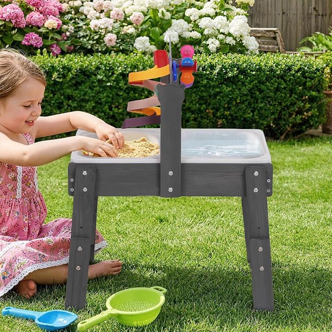 PHOKID Sand and Water Table for Toddlers,Wooden Sensory Play Activity Table,2 Sensory Bins, Acrylic Board & Water Track Toys,Montessori Kids Tables Learning Toy for Age 3+,Dark Blue