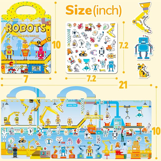 3 Sets of Reusable Jelly Stickers Books - Perfect for 3-6 Year Olds Jelly Stickers Books - Airplane and Car Travel Toys Educational Gifts for Boys and Girls (Robot+Science+Desert