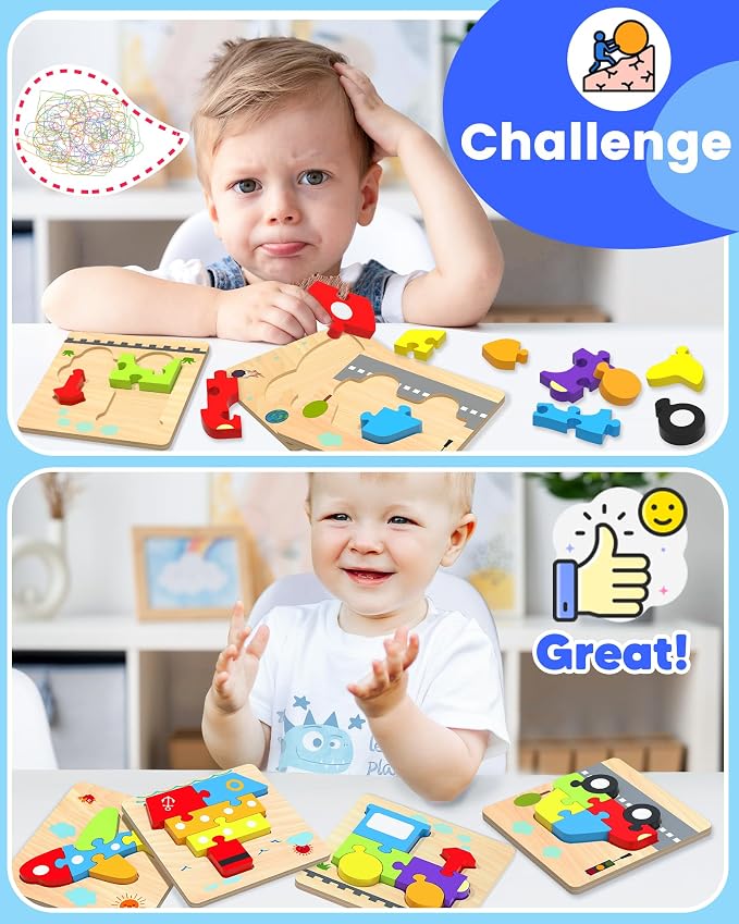 Benresive Wooden Toddler Puzzles, Toddler Toys, 1 2 Year Old Boy Girl Gift | 6 Pack Vehicle Montessori Toys for 1 2 Year Old, Preschool Educational Learning Toy, Great Birthday Gifts for Boys Girls