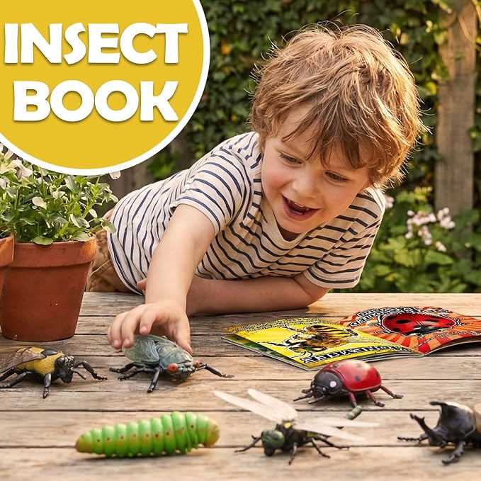 13 Pcs Realistic Insect Toys with Education Booklet and Gift Box, Fake Bugs | Plastic Bugs for Halloween, Party Decoration, Sensory Bin, Creepy Crawlers Toys for Toddler Boys Girls Age 3-5 5-7