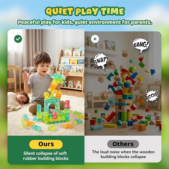 52PCS Sensory Soft Building Blocks for Toddlers, Squishy Stacking Toy | Preschool Educational Creative Play, Montessori Squeezable, Stretchable Early Learning Construction Playset, Puzzle Blocks