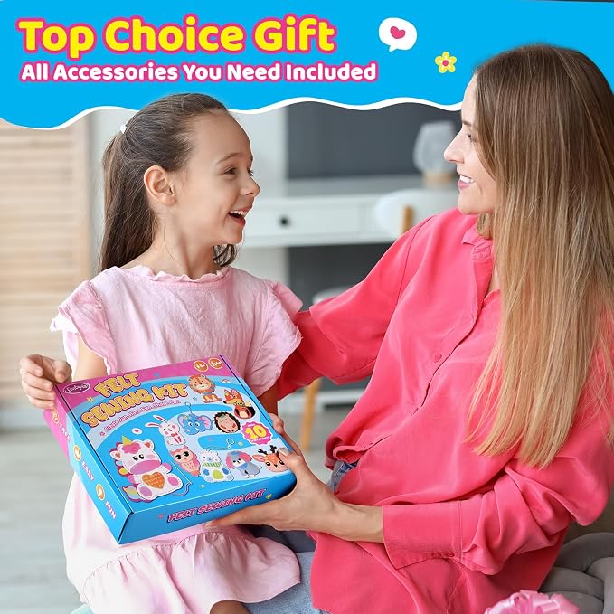 Sewing Kit for Kids, 10 Easy DIY Project of Stuffed Animal with Instruction | Funtopia Beginners Sewing Toys and Birthday Gift for Girls Boys, Felt Arts and Crafts for Kids Ages 5-8 8-12