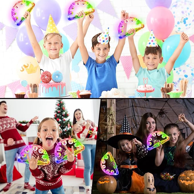 Aywewii LED Tambourines 2pcs, Light Up Musical Instrument for Kids & Adults | 3 Flashing Modes (Fast, Slow & Alternating), Autism Sensory Products Special Needs Toys, Birthdy Gift, 4 Colors Random