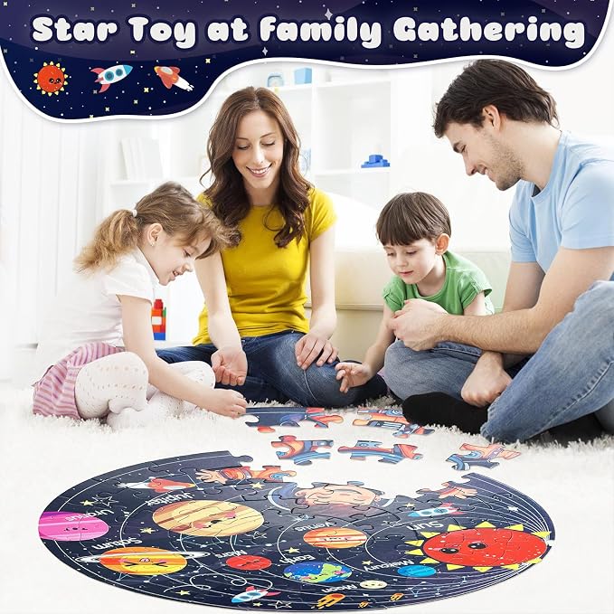 TALGIC Puzzles for Kids Ages 4-6 with Solar System Planets, 70 Piece | Round Kids Floor Puzzles, Educational Toy, Gift for 5 Year Old Boys Girls, Large Jigsaw Puzzles for Kids 3 4 5 6 7 8