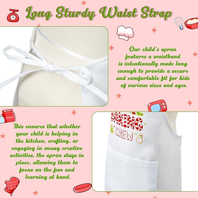 R HORSE 2 Pieces Christmas Kid Apron and Chef Hat Set, Pretend Play Toy | Xmas White Christmas Cookie Baking Crew Children Kitchen Apron, Ideal for Cooking, Baking, Painting, Birthday Christmas Gift
