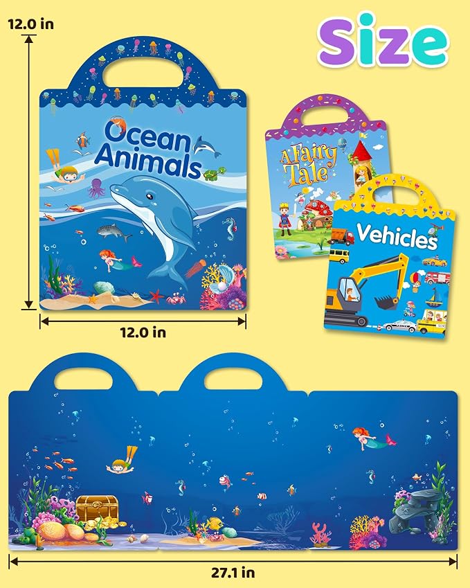 Benresive Reusable Sticker Book for Toddlers, Stickers for Kids, Travel Toy | Toddler Toys, Boys Girls Birthday Gifts, Airplane & Road Trip Essentials Kids, No Mess Waterproof Toddler Crafts Activities