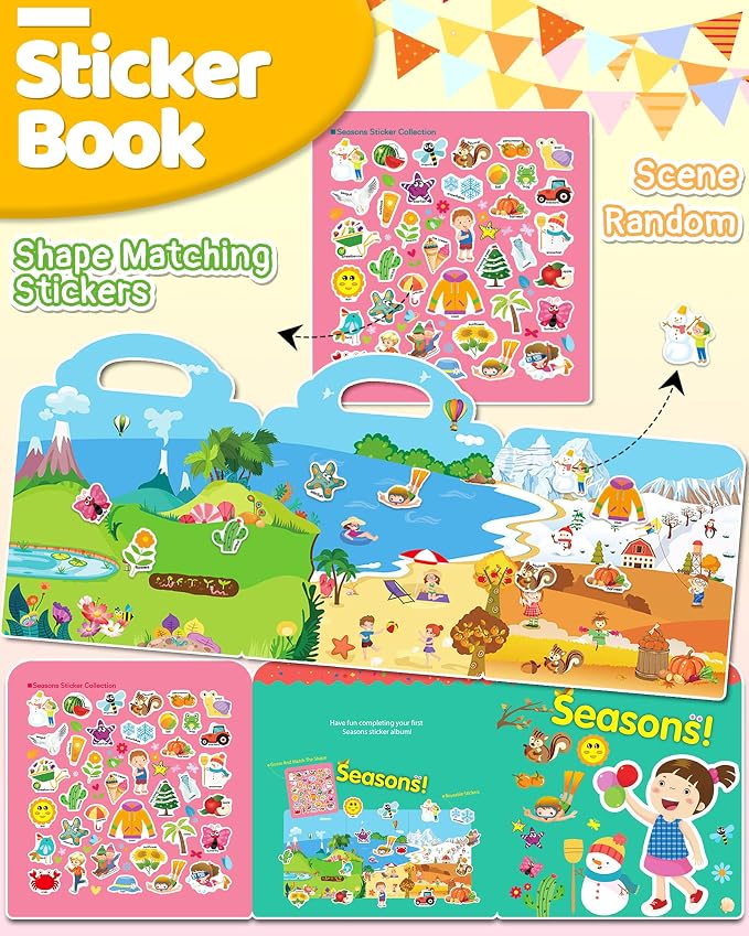Benresive Reusable Sticker Book for Toddlers, Travel Stickers for Kids | Toddler Travel Activities Toys, Birthday Gifts for Boys & Girls, Airplane Travel & Road Trip Essentials Kids