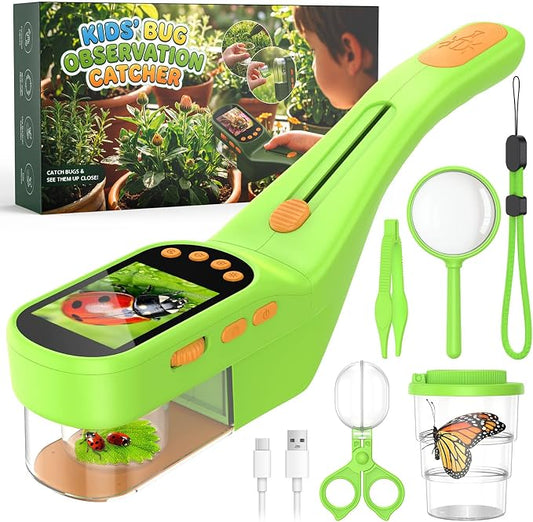 Bug Catcher for Kids,Kids Microscope,3-in-1 Insect Catching Kit for Kid | 2MP Camera Screen STEM Learning Toy,500x Magnification Insect Viewer Nature Exploration Outdoor Educational Gift for Boy Girl
