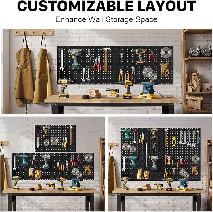 Peg Board, 3 Pack Metal Pegboard Panels Black Pegboards Wall Organizer with Frame Large Heavy Duty Peg Board with Hooks for Walls Home, Garage Tool Storage, Office, Craft Room, Kitchen 24”×16”